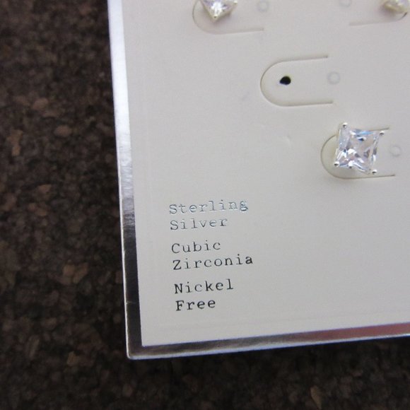 a new day Stud Earrings Sterling Silver Cubic Zirconia Square Cut Stones 2 Pairs - Picture 5 of 6